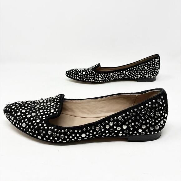 Jean Michael Cazabat Vanity Black Studded and Jeweled Point Toe Flats 38.5 (8.5) - Picture 1 of 7